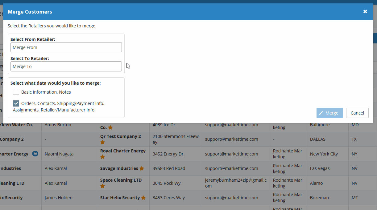 Merging Customers – MarketTime Support Center